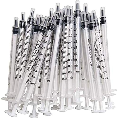 100PCS 1ml 1cc Syringe No Needle Plastic Syringe for Pets Oral, Refilling, Oil or Glue Applicator, Measuring or Transfering Tiny Amount of Liquids, Without Cap