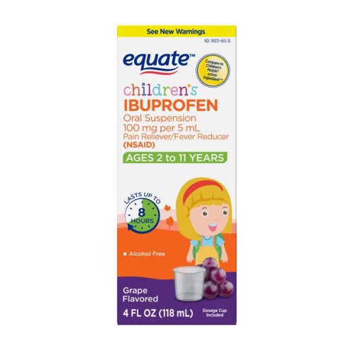 Equate Children's Ibuprofen Oral Suspension 100 mg per 5 mL, Grape Flavor, 4 Oz.