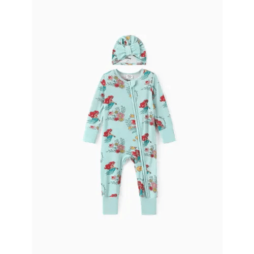 Disney Princess Baby Girl Bamboo Beller/Ariel/Cinderella Enveloping Cuffs Zipper Jumpsuit with Bowknot Hat Set Only $28.99 - PatPat US Mobile
