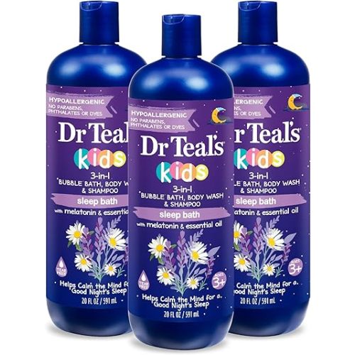 Dr Teal's Kids 3-in-1 Sleep Bath: Bubble Bath, Body Wash & Shampoo with Melatonin & Essential Oil, 20 fl oz (Pack of 3)