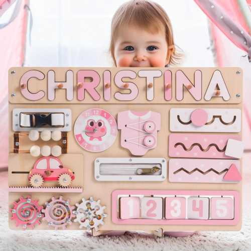 Personalized Wooden Name Puzzle, Montessori Busy Board, Custom Toddler Toy, Baby Sensory Board, Educational Gift for Kids