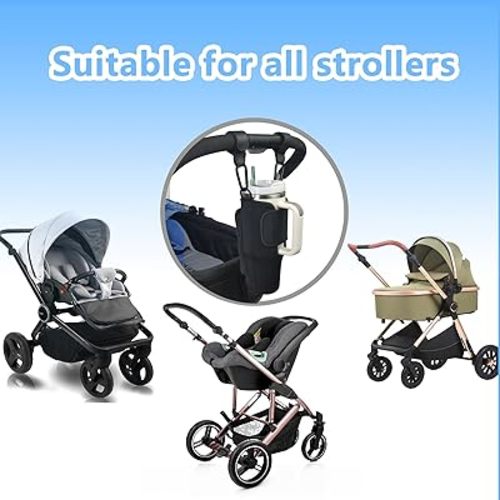 Stroller Cup Holder Compatible with Stanley,Stroller Cup Holder with Adjustable Strap and Pouch Taking Everywhere,Accessories for 30/40oz Stanley Cup
