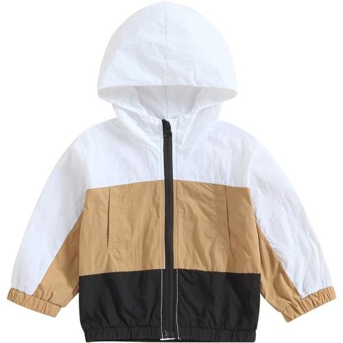 Toddler Baby Boy Girl Fall Clothes Outwear Zipper Hooded Sweatshirt Jacket Lightweight Windbreaker Jackets - 12-18 Months - Khaki - a