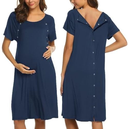 Ekouaer Women’s Nursing/Delivery/Labor/Hospital Nightdress Short Sleeve Maternity Nightgown with Button S-XXL