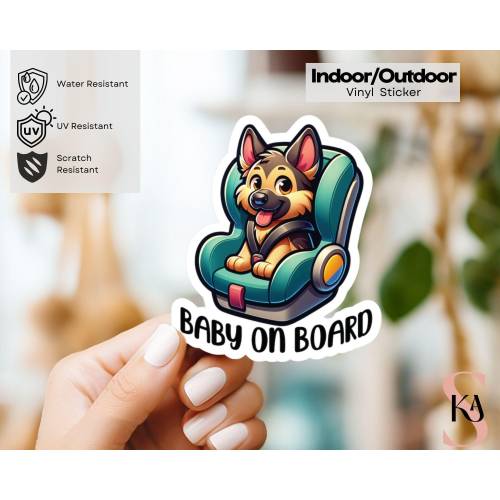 German Shepherd Baby On Board Indoor/Outdoor Vinyl Decal Sticker Baby On Board Car Sticker New Baby gift Birth Announcement Baby Shower Gift