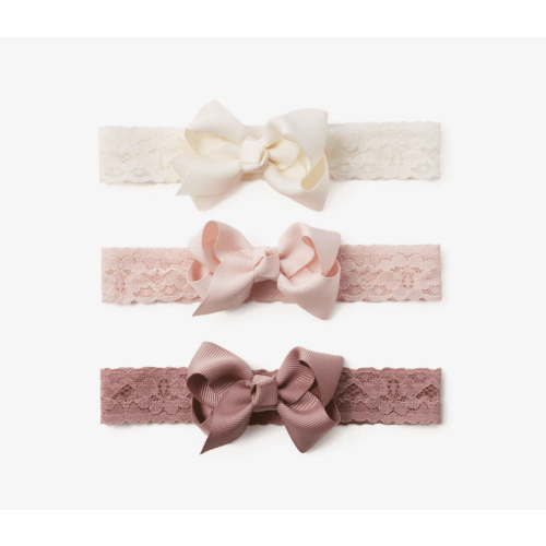 Mauve Lace Baby Girl Headbands 3pk – Elegant Baby