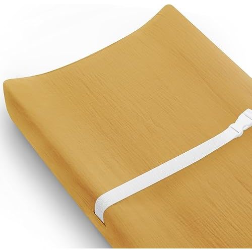 Changing Pad Cover for Baby Girls Boys, Muslin Changing Table Pad Covers with Boho Style, Neutral Color Soft and Breathable (Mustard Yellow)
