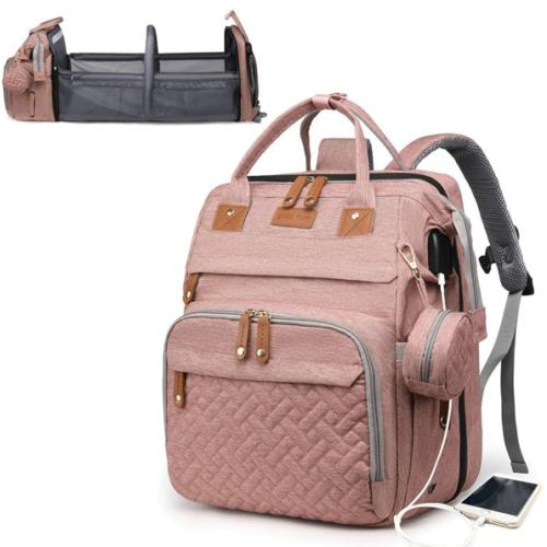 Baby Diaper Bags with Changing Station, Waterproof Diaper Bag Backpack for Moms Dads with USB Charging Port, Baby Shower Gifts, Large Capacity diaper backpack, Pink