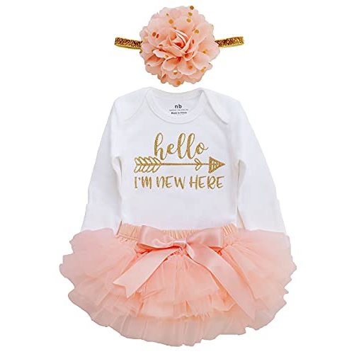 Newborn Baby Girl Coming Home Outfit Hello I am New here Bodysuits 3pcs (Newborn)
