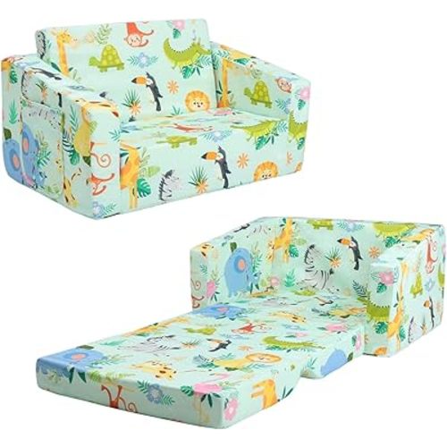 Foldable Kids Sofas Couch 2 in 1 Children Convertible Sofa to Lounger Flip Open Toddlers Sofa Bed