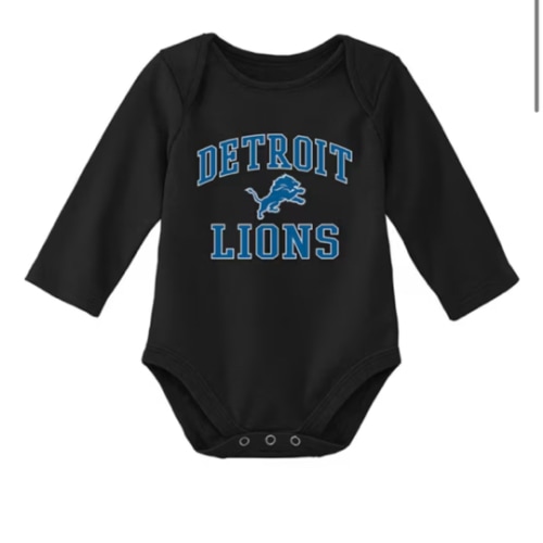Detroit Lions Baby BLACK #1 Design Design Long Sleeve Romper - 133416833
