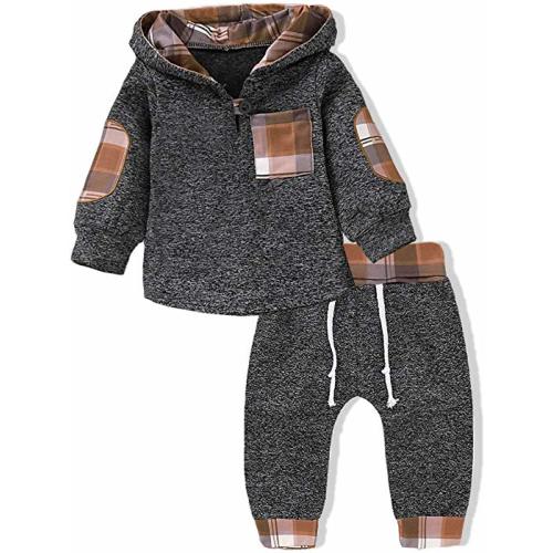 Kids Infant Toddler Baby Boys Girls Hoodie Outfit Plaid Pocket Sweatshirt Jackets Shirt+Pants Brother Sister Clothes Set