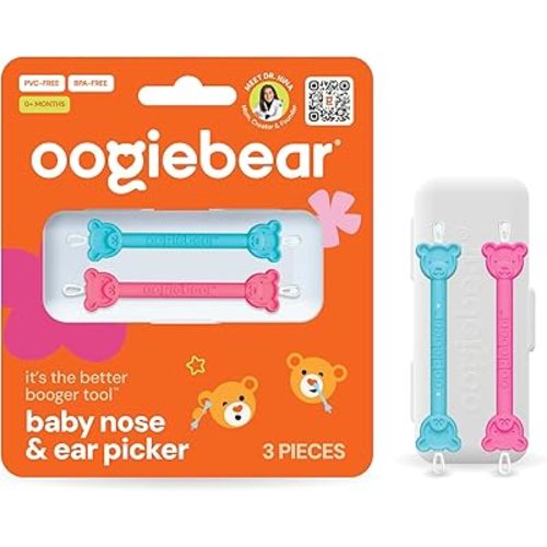 oogiebear: Baby Nose Cleaner & Ear Wax Removal Tool - Safe Booger & Earwax Removal for Newborns, Infants, Toddlers - Dual-Ended - Essential Baby Stuff, Diaper Bag, Raspberry & Seafoam with case