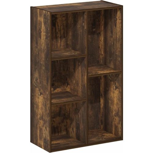 Furinno Luder 5-Cube Reversible Open Shelf Bookcase, Bookshelf, Amber Pine