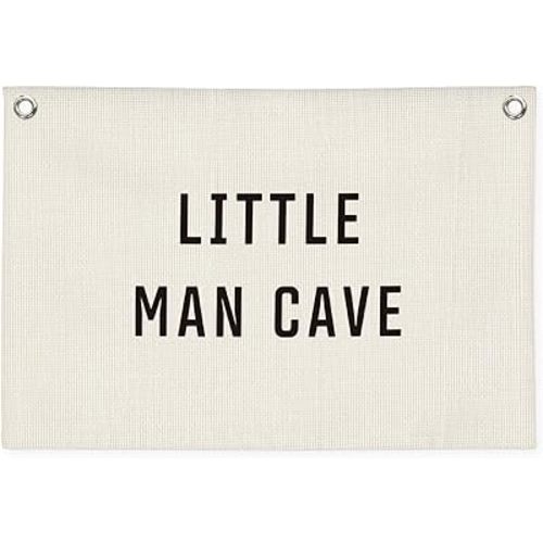 Little Man Cave Banner - Little Man Cave Sign for Boys,Kids Boys Room Decor,Adventure Nursery Sign for Baby and Kids, Playroom Wall Hanging 30x20 Inch