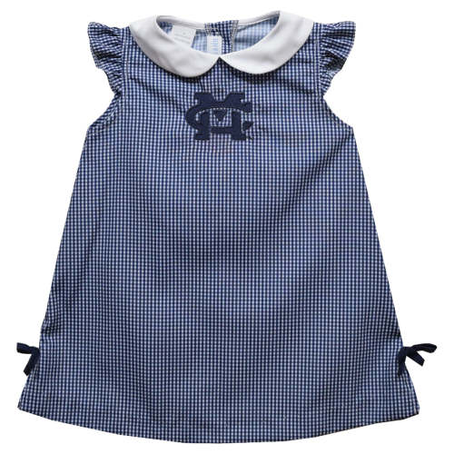 Mississippi College Choctaws Embroidered Navy Gingham A Line Dress
