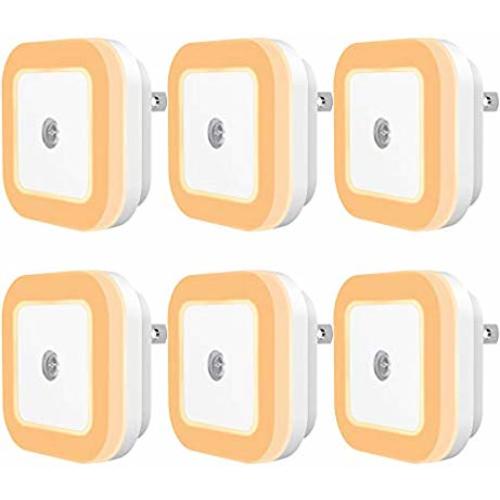Sycees Plug-in LED Night Light with Dusk-to-Dawn Sensor for Bedroom, Bathroom, Kitchen, Hallway, Stairs, Warm White, 6-Pack