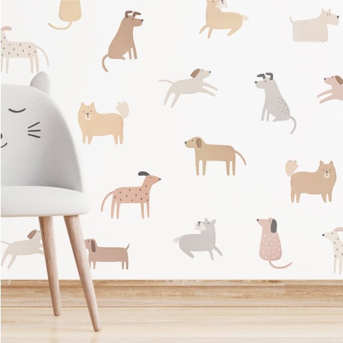 Dog Wall Decals - Nursery Decor, Watercolor Puppy Wall Art, Dog Lover Gift, Reusable and Removable Kids Room Wall Stickers