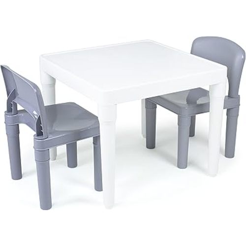 Humble Crew Kids Dry Erase Plastic Table and 2 Set, White Table & Grey Chairs, 20 x 20 x 17inches, 12 x 11 x 18 inches