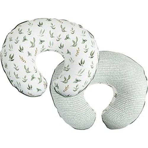 Boppy Organic Original Support Nursing Pillow Cover, Green Little Leaves, 100% Organic Cotton Jersey Cover Fits All Boppy Original Nursing Supports for Breastfeeding and Bottle, Cover Only