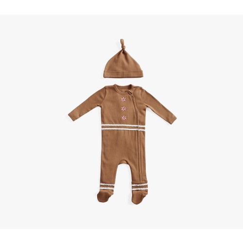 Heirloom Gingerbread Organic Cotton Baby Pajama & Hat Set