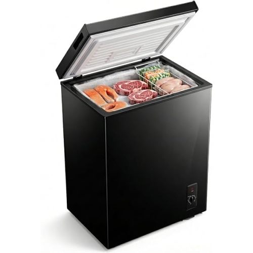 Dawmilon 3.5 Cu.Ft Chest Freezer, Energy Efficient & Quiet Deep Freezer with Adjustable Thermostat, Removable Basket & Defrost Drain – Compact Freezer for Home, Garage, Apartment & Dorm, Black