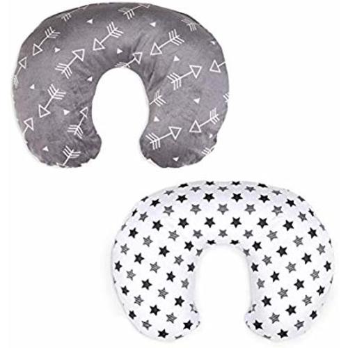 BORITAR Minky Nursing Pillow Covers 2 Pack, Super Soft Grey Arrow and Stars Printed with Dotted Backing - Grey Arrow & Star