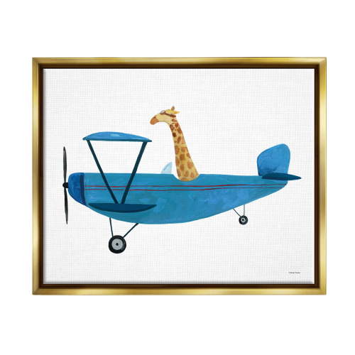 Stupell Industries Giraffe Pilot in Airplane Transportation Painting Gold Floater Framed Art Print Wall Art, 31 x 25
