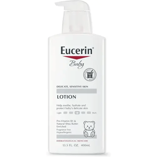 Eucerin Baby Body Lotion, Hypoallergenic and Fragrance Free Baby Lotion with Pro-Vitamin B5 and Shea Butter, 13.5 Fl Oz Bottle