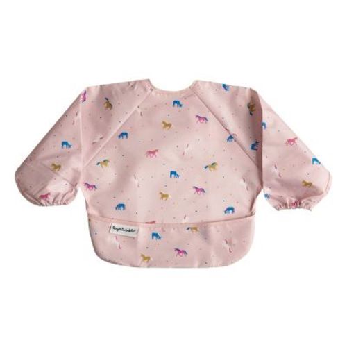Tiny Twinkle Mess-Proof/Waterproof Long-Sleeve Baby Bib, Machine Washable Smock for Eating (Unicorn Confetti, Small 6-24 Months)