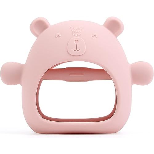 Silicone Baby Teether Toy for Infants 3+ Months, Anti-Drop Silicone Baby Mitten Teether for Soothing Teething Pain Relief, Baby Chew Toys for Sucking Needs, BPA Free, Dark Pink