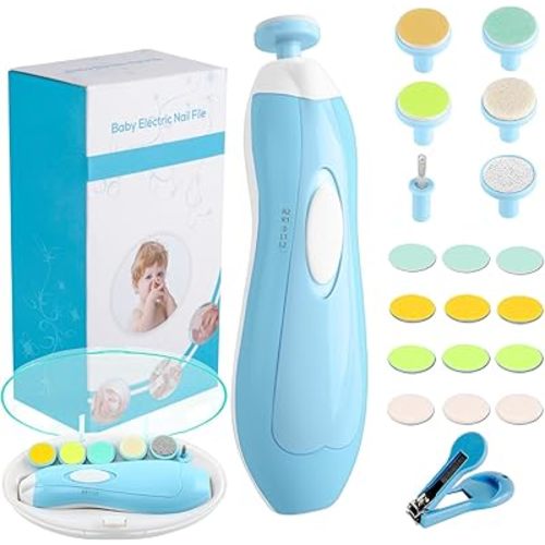 Baby Nail Trimmer Electric Nail File Baby Nail Clippers, 20 in 1 Safe Nail Filer Grinder Kit for Newborn Infant Toddler Kids or Adults Toes Fingernails Care Trim Polish, Led Light and Grinding Heads