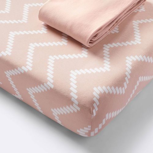 Jersey Fitted Crib Sheet - Pink Chevron And Solid Heirloom - Pink - 2pk - Cloud Island™