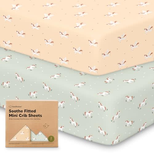 2-Pack Mini Crib Sheets Fitted - 38x26 Pack N Play Sheets for Pack and Play Mattress, Organic Cotton, Soft & Breathable Playard Bedding, Neutral Mini Toddler Bed Cover for Boys, Girls (Lune Mystic)