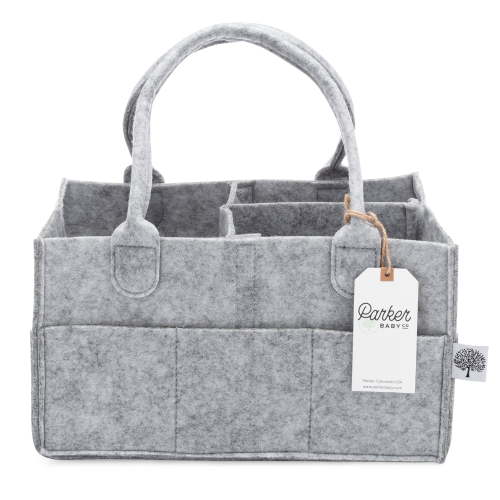 Parker Baby Co. Felt Diaper Caddy - Regular Nursery Organizer with Removable Dividers - Gray