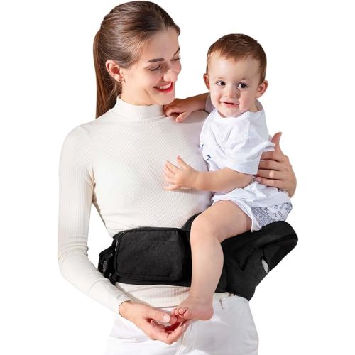 Baby Hip Seat Carrier, GROWNSY Ergonomic Hip Seat Baby Carrier with Multiple Pockets, Adjustable Extended Waistband for Newborns & Toddlers up to 50 lbs, Black