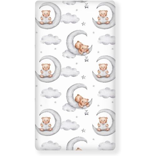 Teddy Bears Fitted Crib Sheet Watercolor Moon Star Clouds Standard Crib Mattress Fitted Sheet Grey Baby Toddler Bed Mattress Sheets for Boys Girls 28"x52"