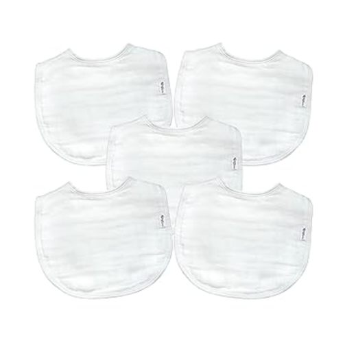 green sprouts Muslin Bibs Made from Organic Cotton| 4 Absorbent Layers Protect from sniffles, Drips, & drools | 100% Organic Cotton Muslin, Adjustable snap Closure, Machine Washable,5 Count