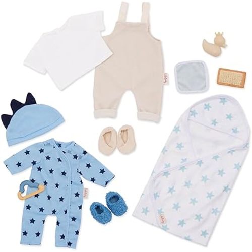 LullaBaby – 13 Pieces Fashion Set – 14-Inch Baby Doll Clothes – Pajama, Jumper & Bath Accessories – Pretend Play 2+ Years– Baby Doll Clothing Set