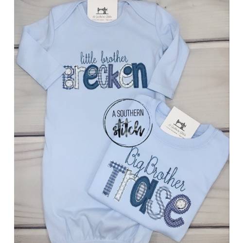Big Brother Little Brother Shirt & Gown | Baby Announcement | Siblings | Appliqué | Monogram