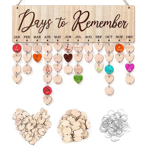 OYEFLY Gifts for Moms Dads,Wooden Days to Remember Birthday Reminder Calendar Board Decorative Birthday Tracker Plaque Wall Hanging 100 Wood Tags with Holes (Days to Remember)