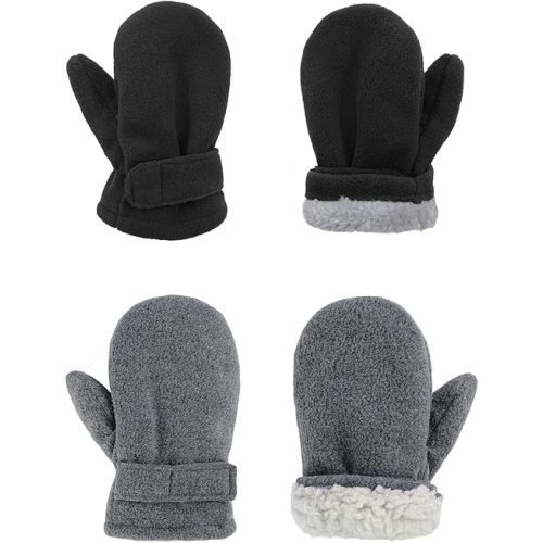American Trends 2 Pairs Toddler Mittens Unisex Lined Fleece Gloves Winter Warm kids Mitten for Baby Boys and Girls