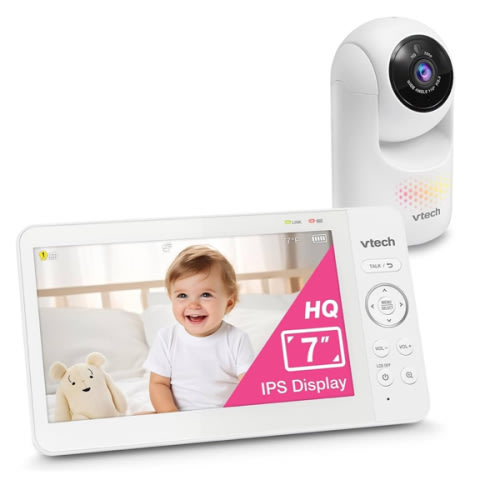 VTech [2025 Upgrade] Baby Monitor with 7" IPS Screen, Pan Tilt Zoom Camera, No WiFi Video Baby Monitor with Camera and Audio, Multi-Color Night Light, 2-Way Talk, Lullabies, Advanced HQ Max