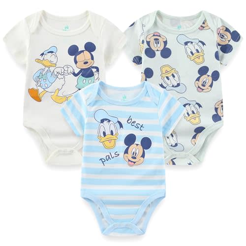 Disney Baby Toy Story Mickey Mouse Cars Winnie the Pooh Boys 3 Pack Bodysuit Creeper for Newborn and Infant