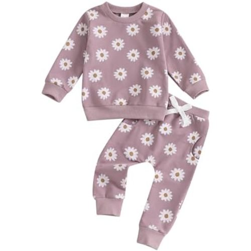 Hnyenmcko Newborn Baby Girl Clothes Waffle Long Sleeve Floral Sweatshirt Shirt Top + Pants Infant Fall Winter Outfits Set