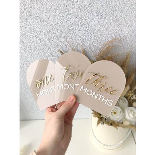 Baby acrylic arch milestones, gold milestones, acrylic boho baby milestones, circle months for baby, beige milestones, natural milestone,