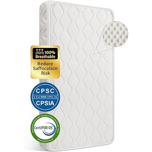 Blissful Diary 100% Breathable Crib Mattress, Waterproof Machine Washable Premium Foam Toddler Mattress for Toddler Bed, Certified Baby Crib Mattresses with Soft Full-Zip Closure Design Cover -White