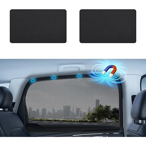 Aokway Magnetic Car Window Shades, 2Pcs Double-Layer UV Protection Car Curtains for Rear Side Window Sun Shade, Universal Fit for Baby, Driver (Black, Rear 2pcs)
