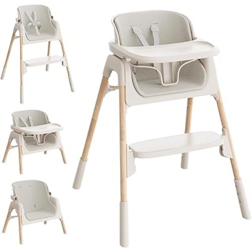 Mloong High Chair for Babies and Toddlers - Adjustable 4-in-1 Baby High Chairs with Dishwasher Tray, Easy Clean Highchair, Beige