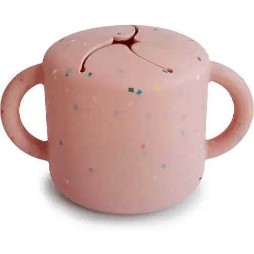 mushie Silicone Snack Cup | Spill Proof Food Container for Toddler and Baby (Powder Pink Confetti)